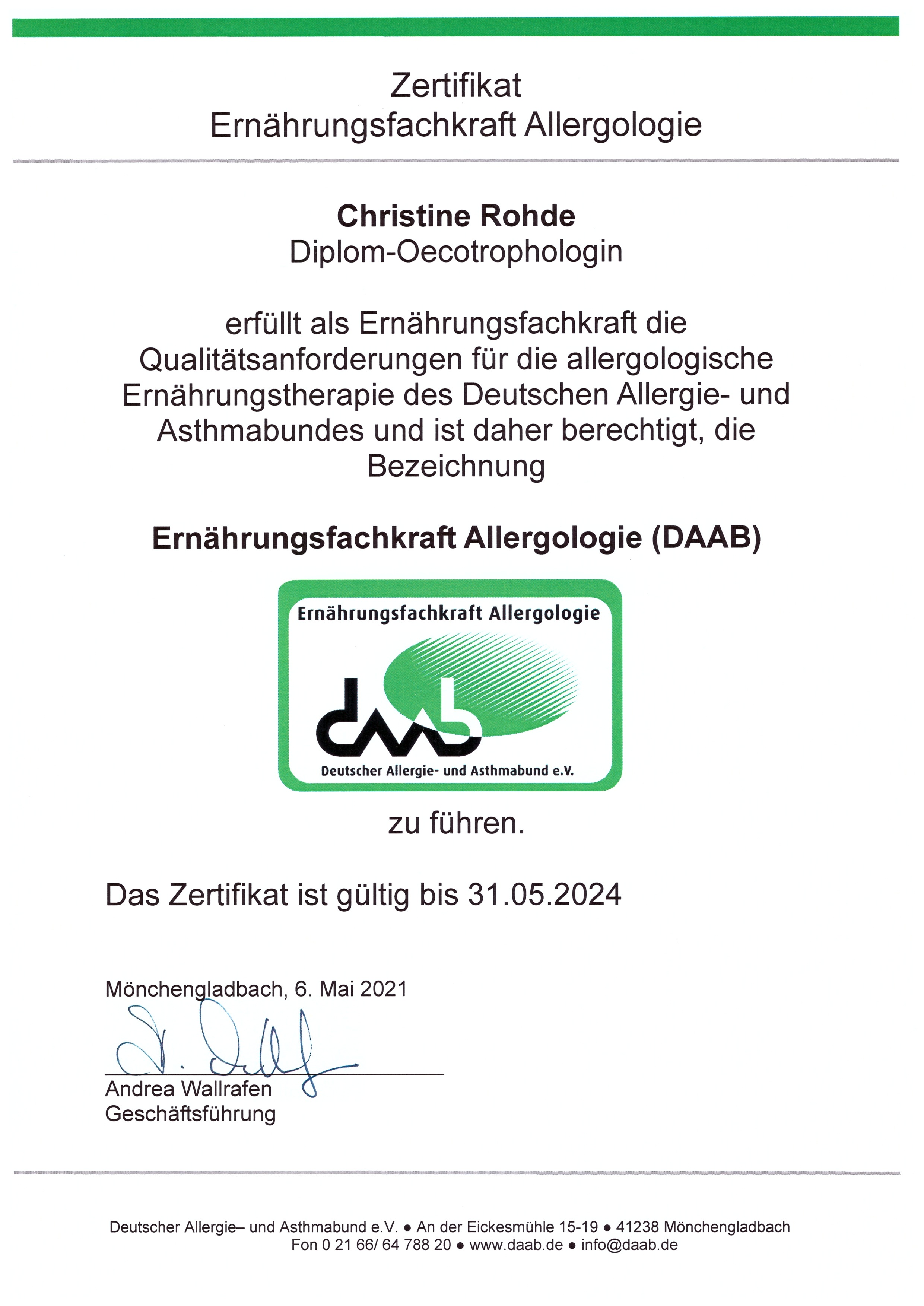 Zertifikat Ernährungsfachkraft Allergologie